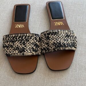 Zara Black and Cream Woven Sandals